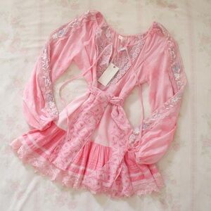 NWT LoveShackFancy Chelie Boho Festival Dress In Pink Zinnia, Size 4